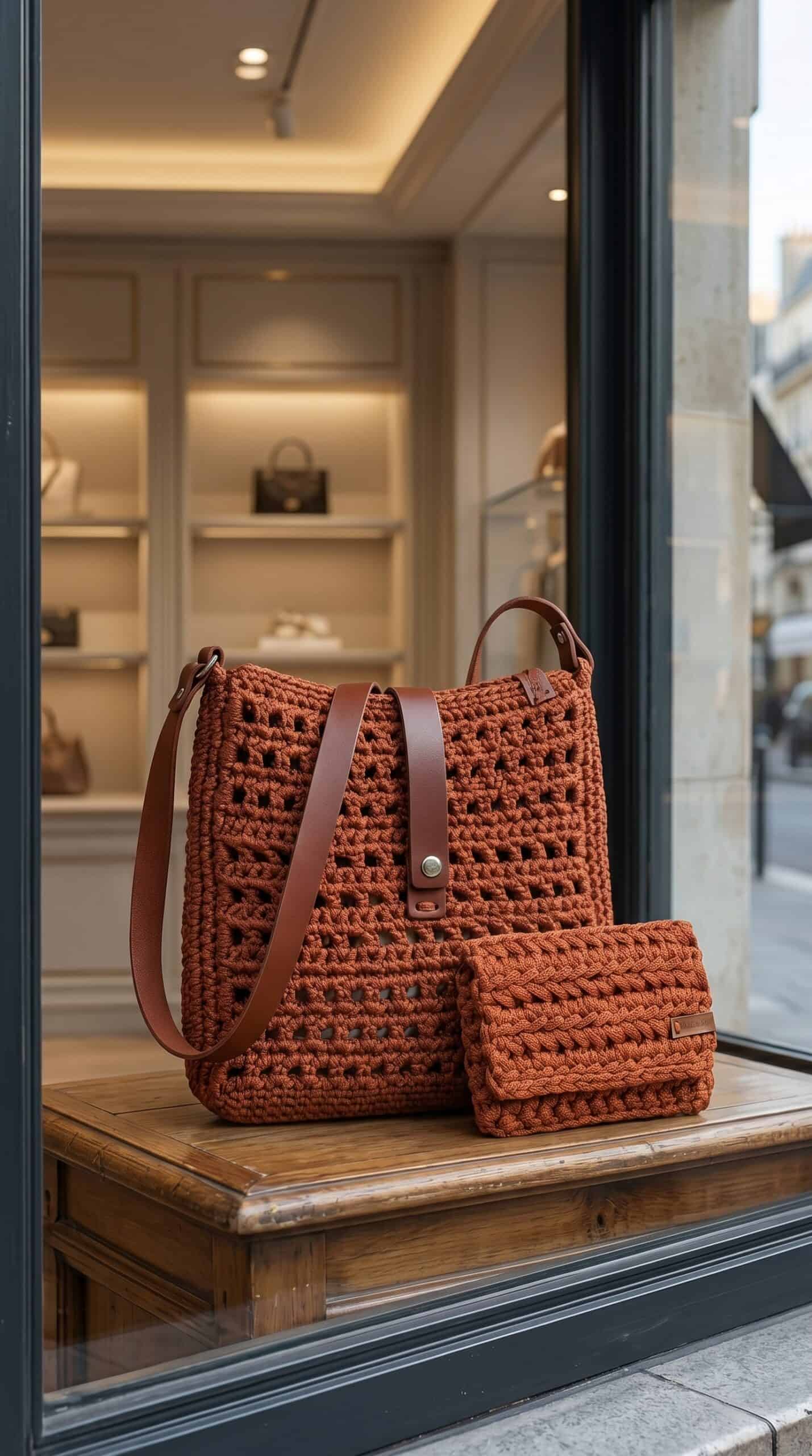 Bolsa Unissex com Carteira em crochê